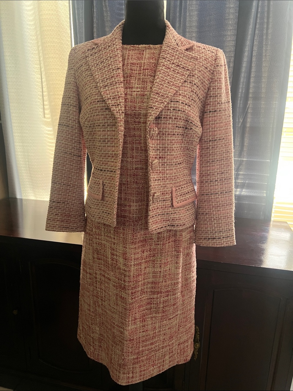 Talbots Pink Multi Tweed Skirt Suit